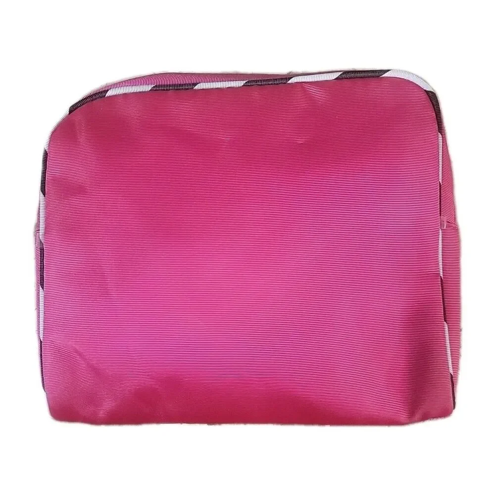 NWT 4‑Piece Makeup Travel Bag Set Pink & Black Chevron Cosmetic Organizer